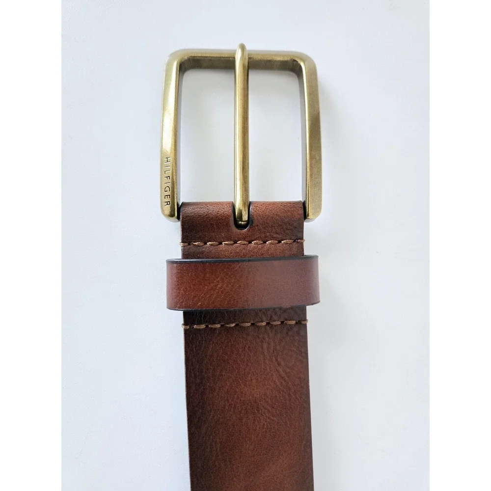 Tommy‎ Hilfiger Dress Belt Mens 40 Brown Leather Brass Made in USA